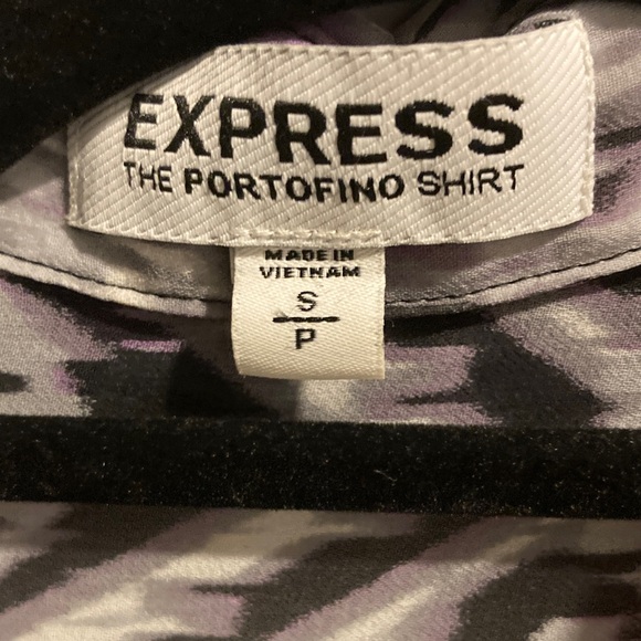 Express Women's Purple and Black Patterned Button Down Shirt - Picture 2 of 4